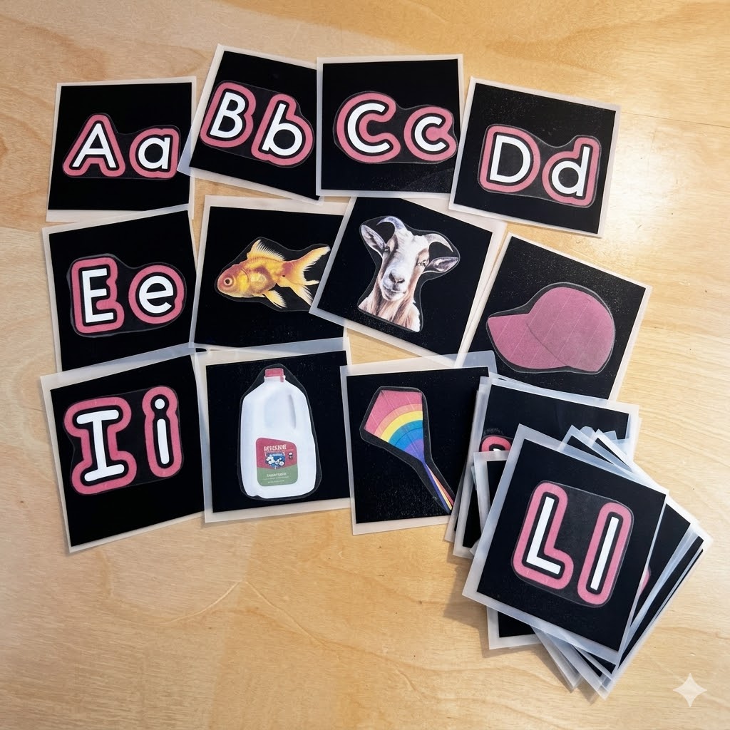 CVI alphabet matching cards with Velcro backs