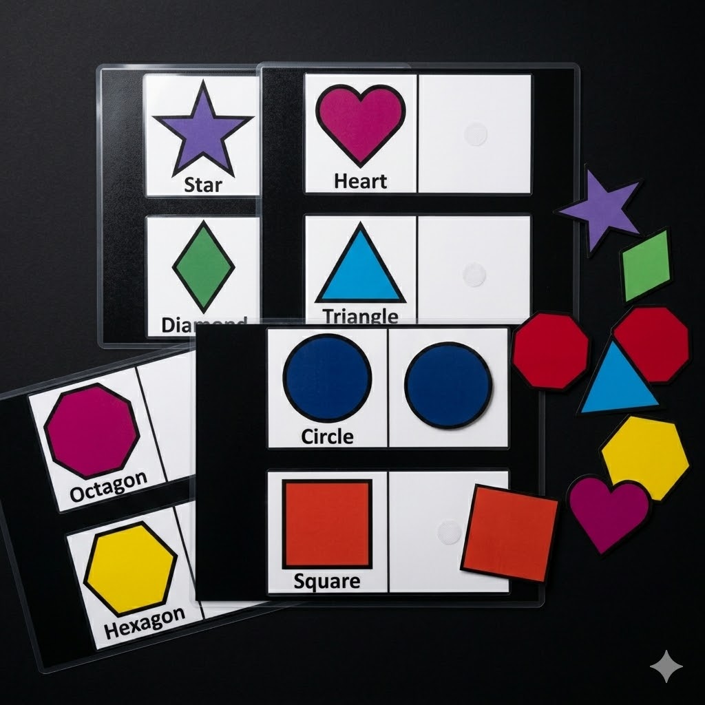 Laminated shape matching icons with words and images